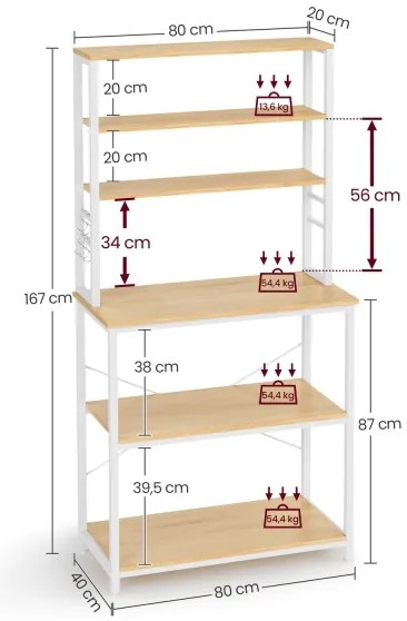 MARGE konyhai polcos állvány, barna/fehér