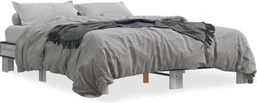 vidaXL szürke sonoma szerelt fa és fém ágykeret 150 x 200 cm