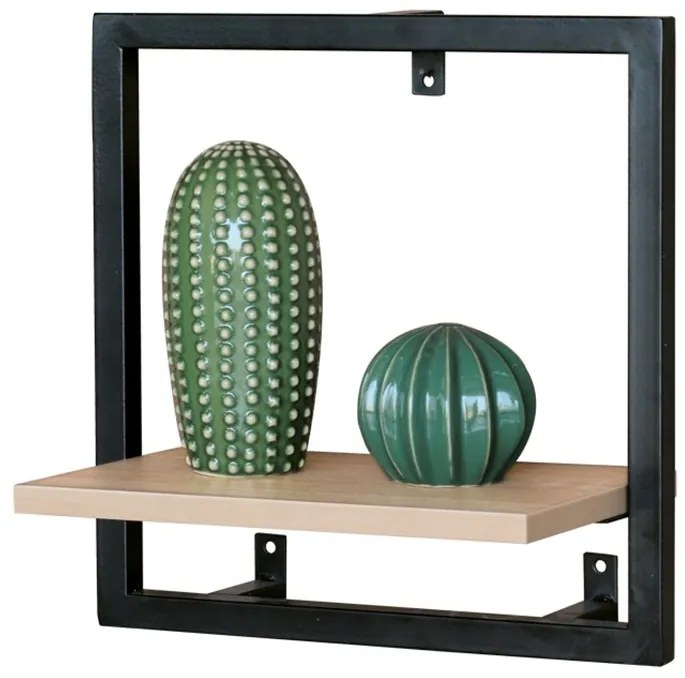 Modern falipolc tölgy színben fekete fém kerettel 35x20 cm P-071
