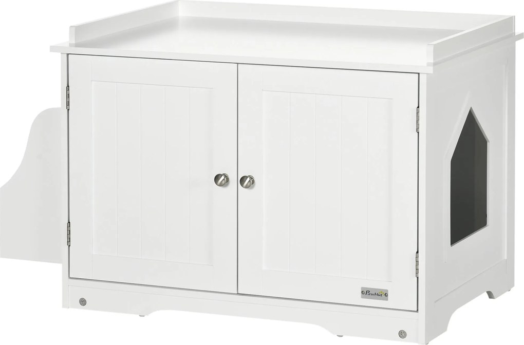 PawHut Macska Alomládás Szekrény Macska Ház Mágneses Ajtókkal, Elválasztó Macska WC Tárolóhellyel Közepes Méretű Macskáknak, Asztalka Macska Barlang 8