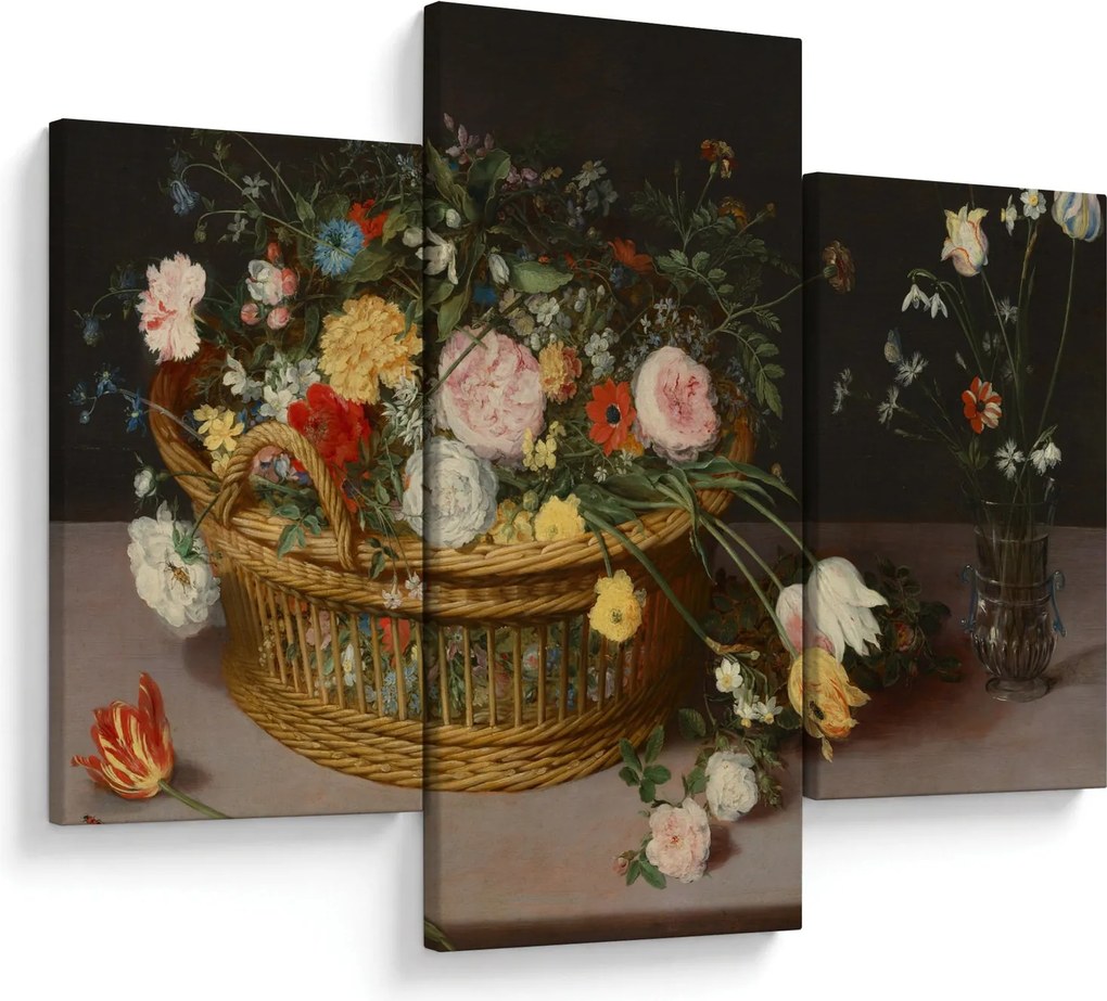 Kép - Jan Brueghel the Elder, Flowers in a Basket and a Vase, reprodukciók (90x60 cm)