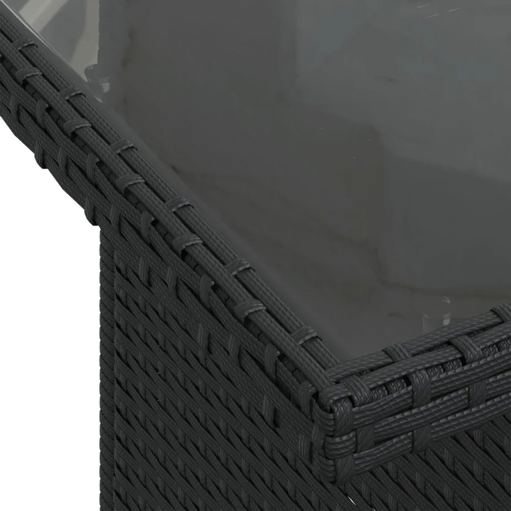 5 Darabos Kert Sofa Szett Párnákkal Fekete Poli Rattan, 2-Személyes Kert Sofa Tárolóval és Párnákkal Fekete Poli Rattan