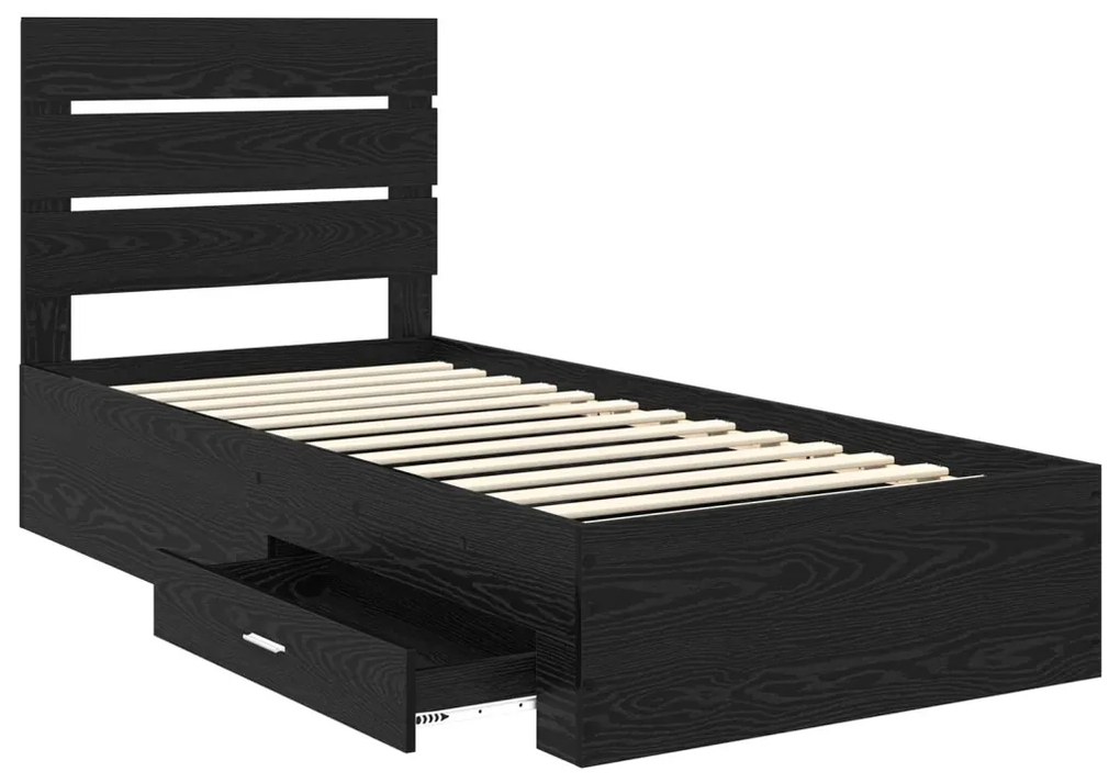 vidaXL Ágykeret fiókkal fejtámlával Fekete tölgy 90 x 190 cm Faanyag