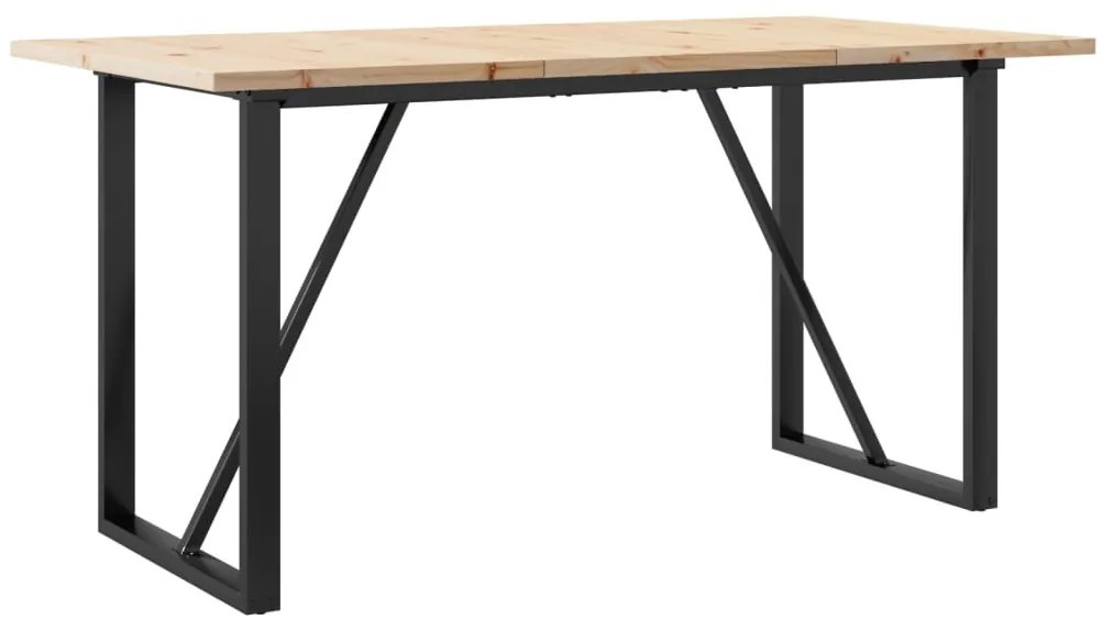 tömör fenyőfa és öntöttvas étkezőasztal O-vázzal 160x80x75,5 cm