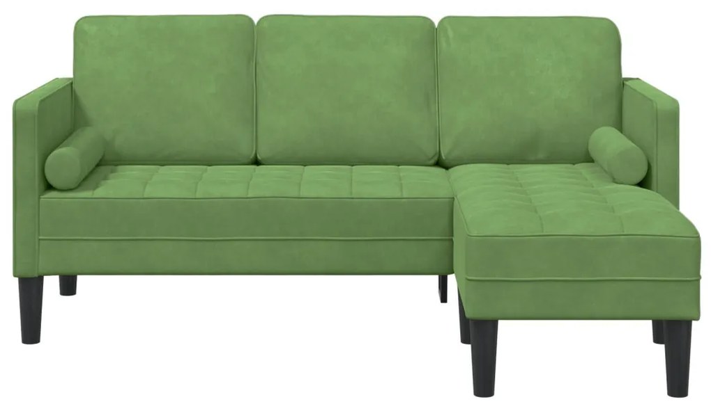 Kerti Kanapé Párnákkal és Ülőgarnitúrával L-alakú Világos Zöld Bársony, 3-Fős Kanapé Chaise L-alakú Világos Zöld 160 cm Bársony, Pad Világos Zöld 113x57x39 cm Bársony