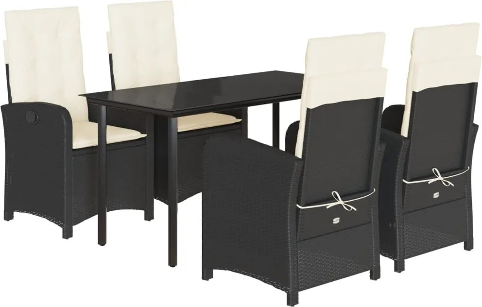 vidaXL 5 részes fekete polyrattan kerti étkezőgarnitúra párnákkal