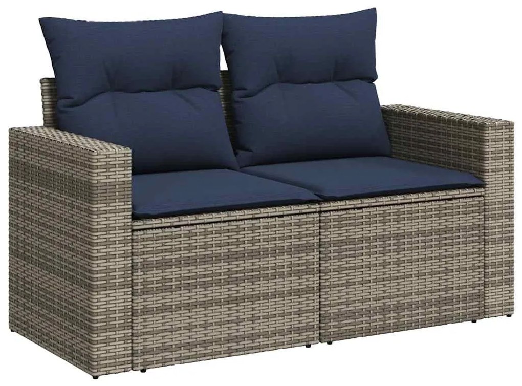 vidaXL 7 részes szürke polyrattan akácfa kerti ülőgarnitúra párnákkal