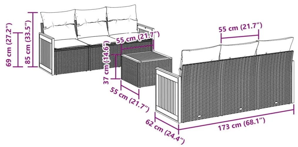 7 részes bézs polyrattan kerti ülőgarnitúra párnákkal