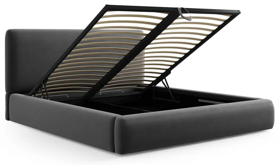 Sötétszürke kárpitozott ágyneműtartós franciaágy ágyráccsal 140x200 cm Colonel – Cosmopolitan Design