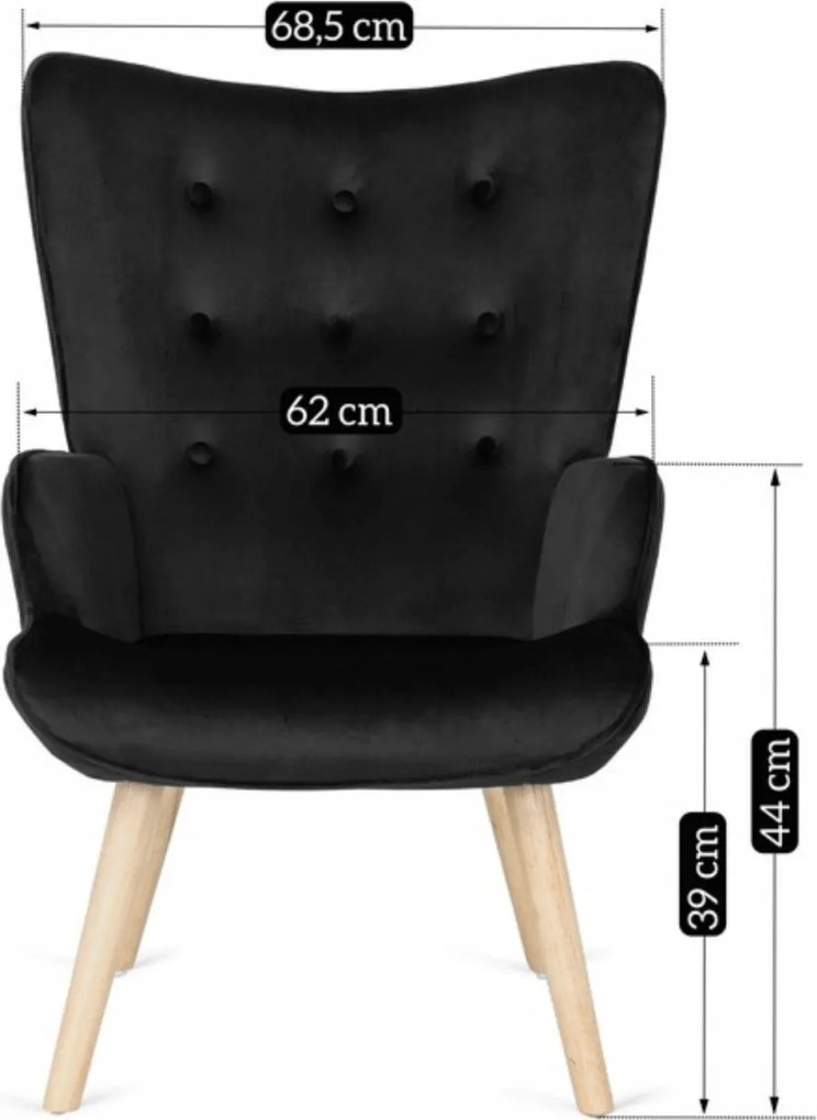 Pihenőfotel fekete színben, bársony kárpittal, lábtartóval LOZANO