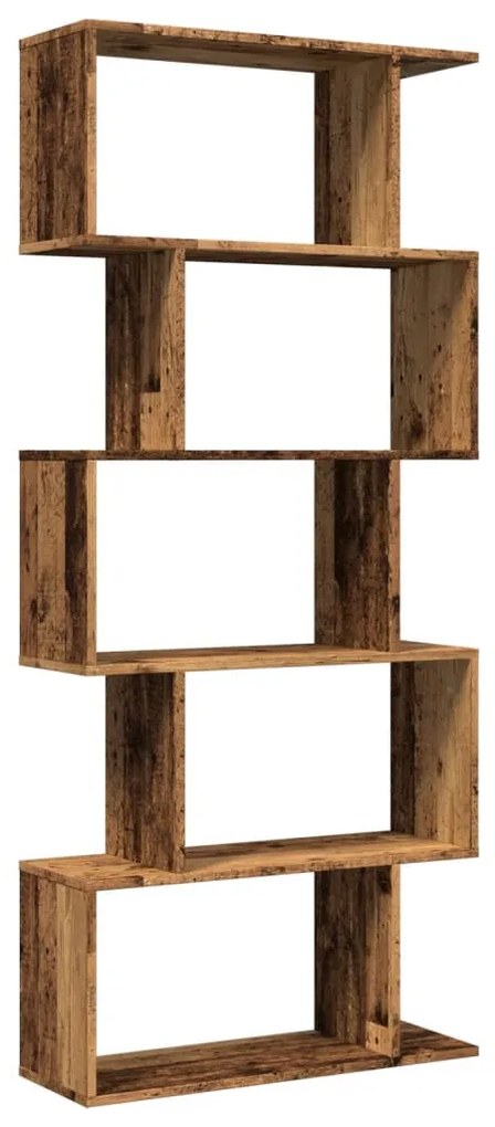 5 szintes antik fa színű fa elválasztó könyvespolc 70x24x161 cm