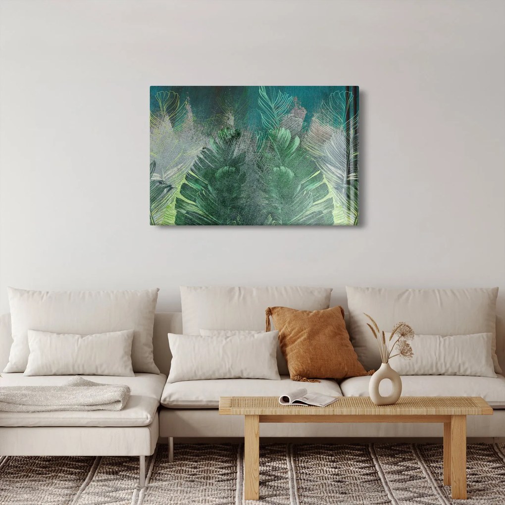 Kép - Beton textúra levelekkel (90x60 cm)
