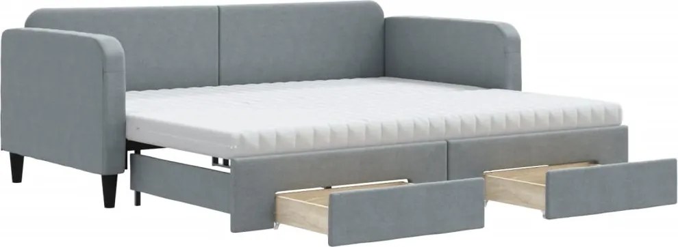 vidaXL világosszürke kihúzható szövet heverő fiókokkal 90 x 200 cm