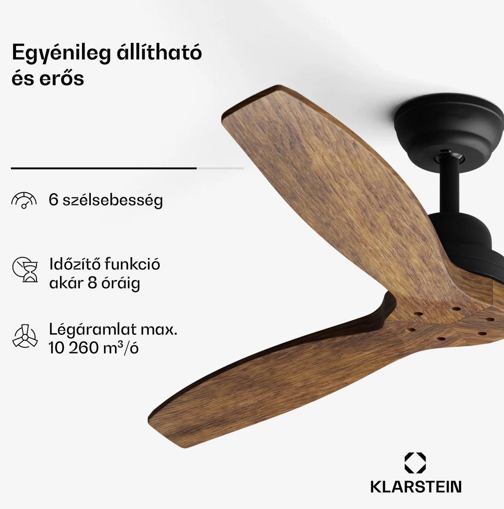 Santa Elena Smart 52", Ø 132 cm mennyezeti ventilátor, 9 060 m³/ó, valódi fa lapátok, 6 sebesség beállítás, távirányító