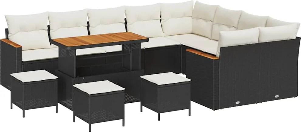 vidaXL Kerti Kanapé Szett párnával tárolóval 13 pcs Fekete Poly Rattan