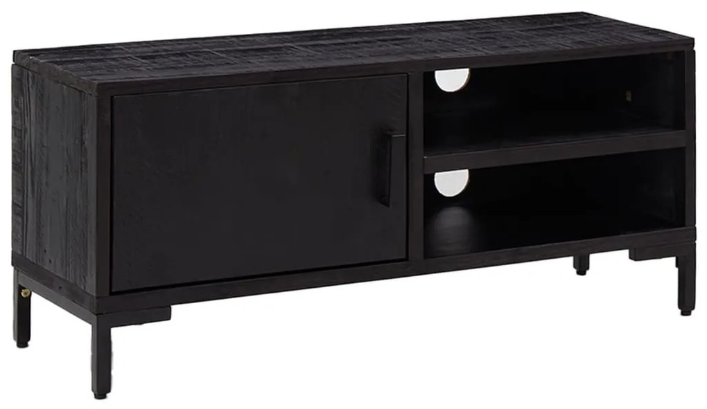 fekete tömör újrahasznosított fenyőfa TV-szekrény 90x30x40 cm