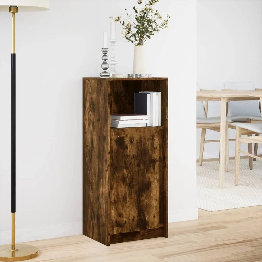 füstös tölgy szerelt fa tálalószekrény LED-del 42,5x34x100 cm
