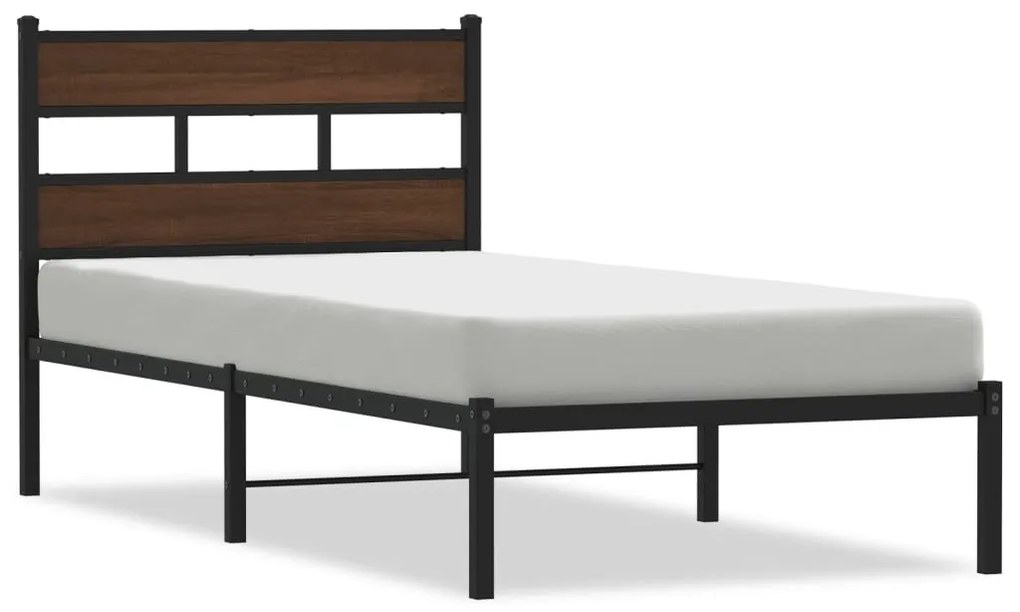barna tölgy színű fejtámlás ágykeret matrac nélkül 80 x 200 cm