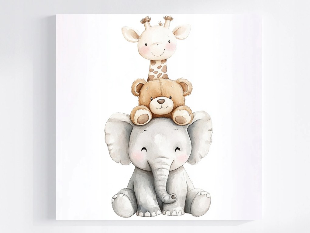 Vászonkép Canvas Akvarell Állatok Elefánt Mackó Zsiráf Portré 80x80