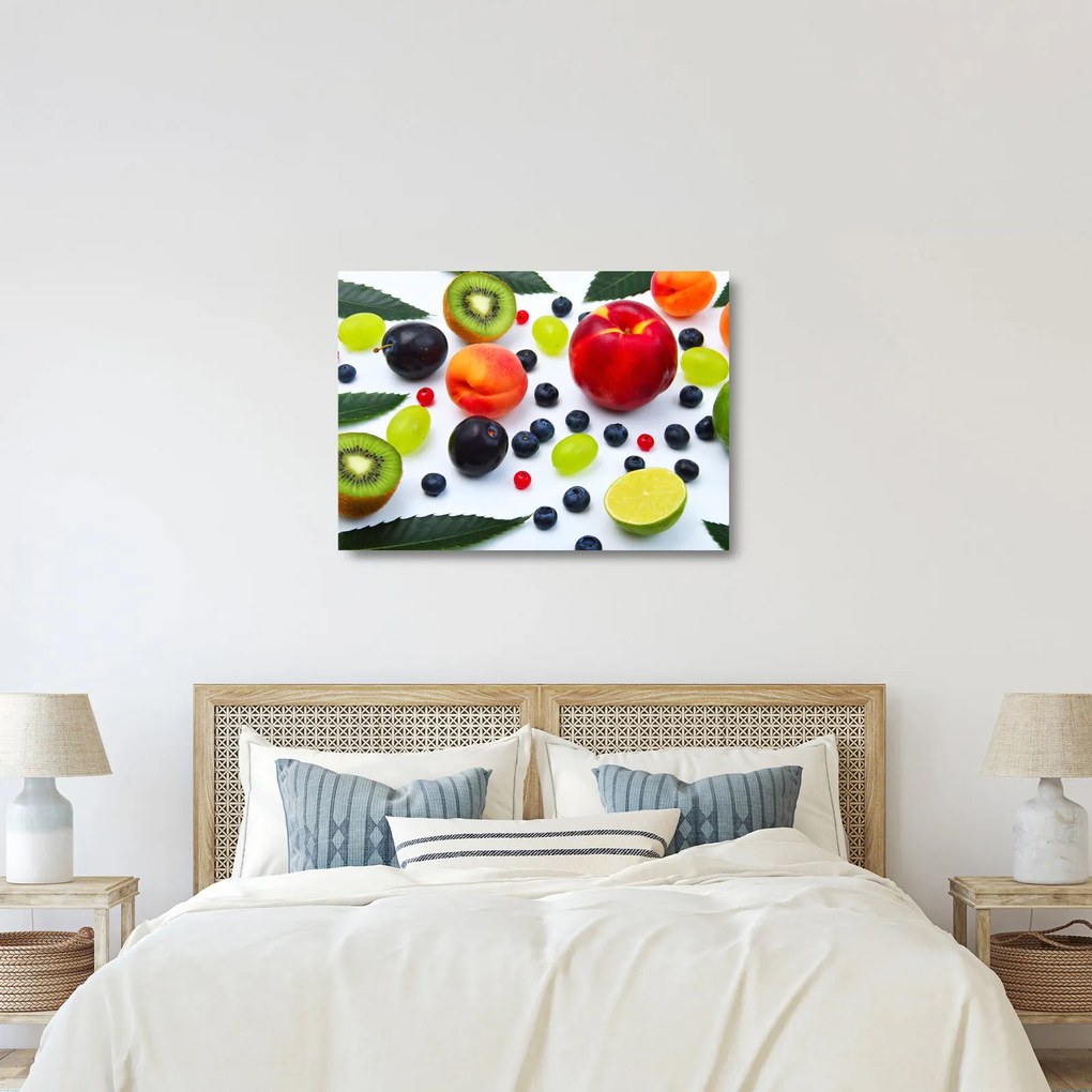 Vízcseppekkel ellátott gyümölcs képe (üvegen) (70x50 cm)