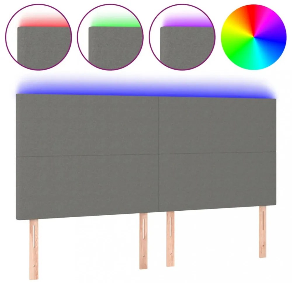 sötétszürke szövet LED-es fejtámla 200x5x118/128 cm