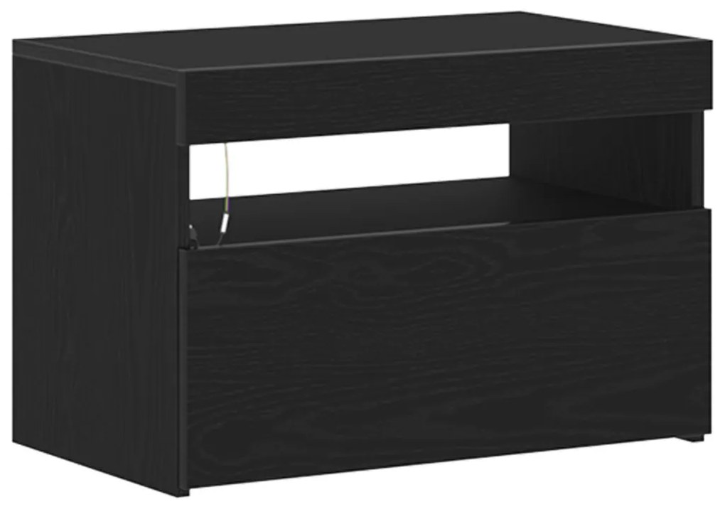 TV-szekrény LED világítással, fekete tölgy színben, 60x35x40 cm, összeszerelt fa
