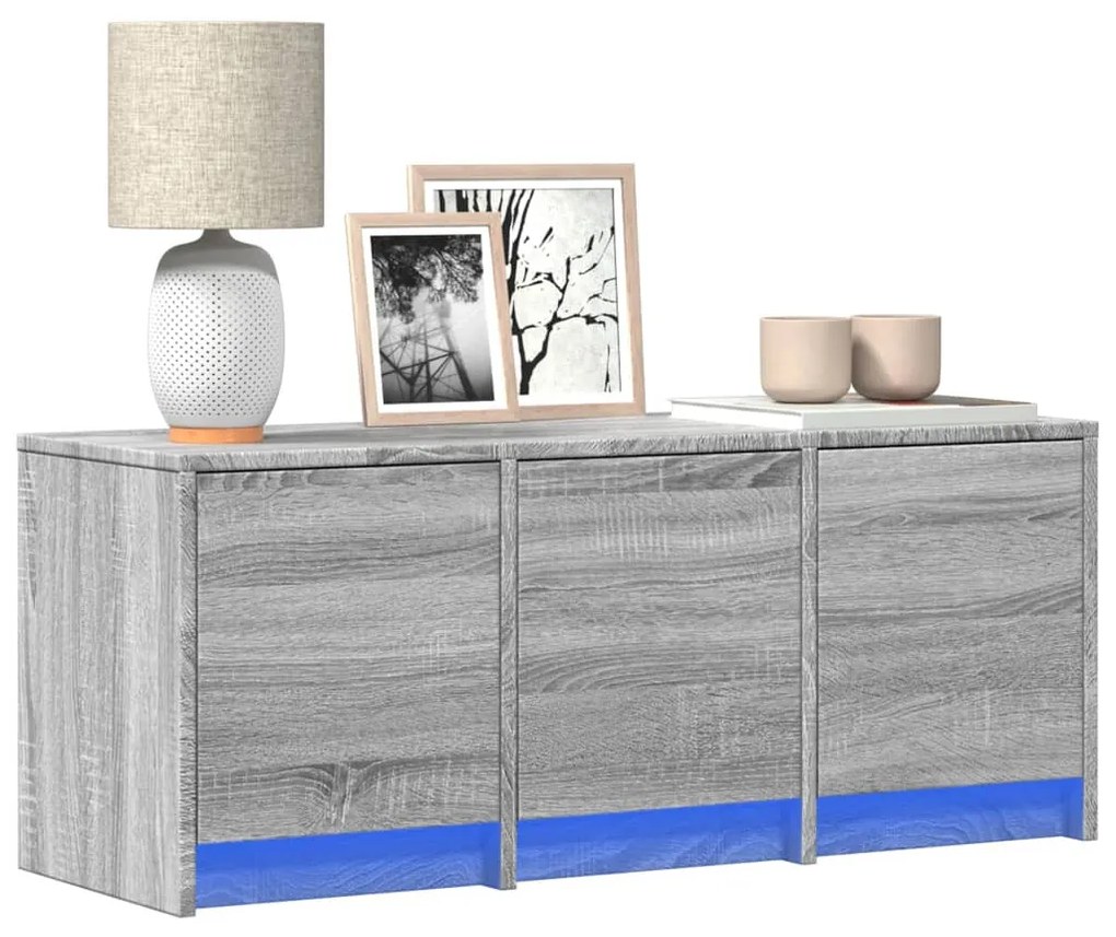 szürke sonoma színű szerelt fa TV-szekrény LED-del 97x34x40 cm