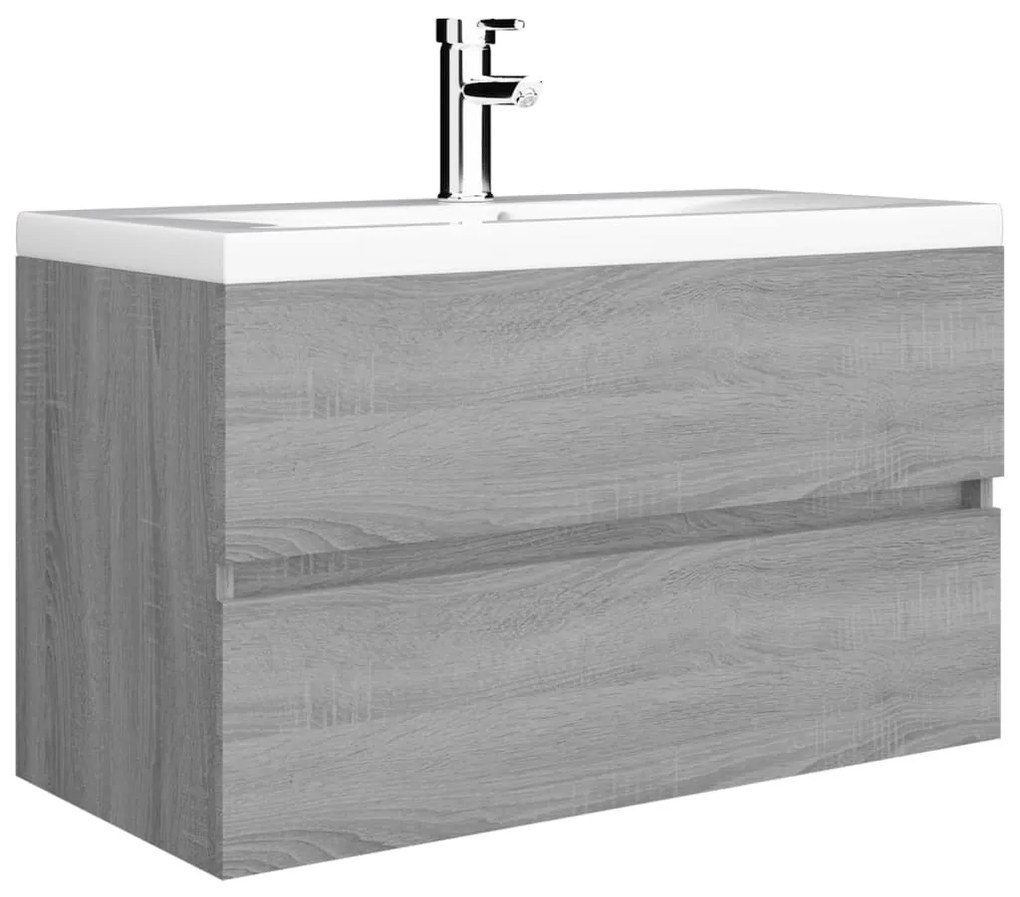 Szürke-sonoma színű szerelt fa mosdószekrény 80 x 38,5 x 45 cm