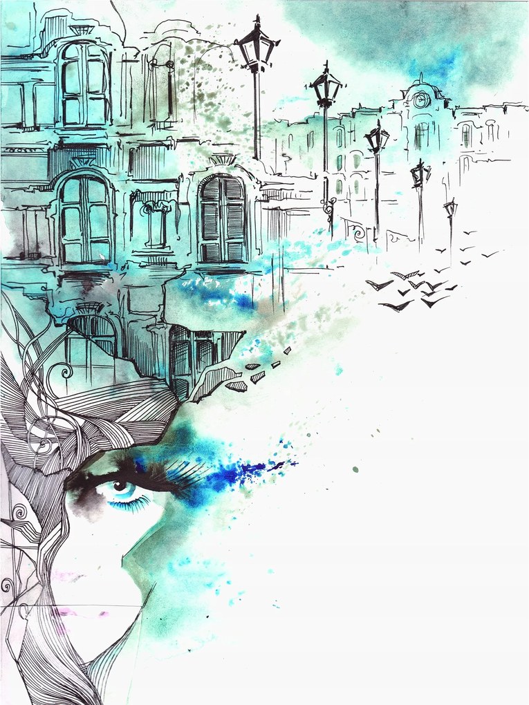 Flizelin fotótapéta Akvarell Város Szem Portré 206x275 +ragasztó