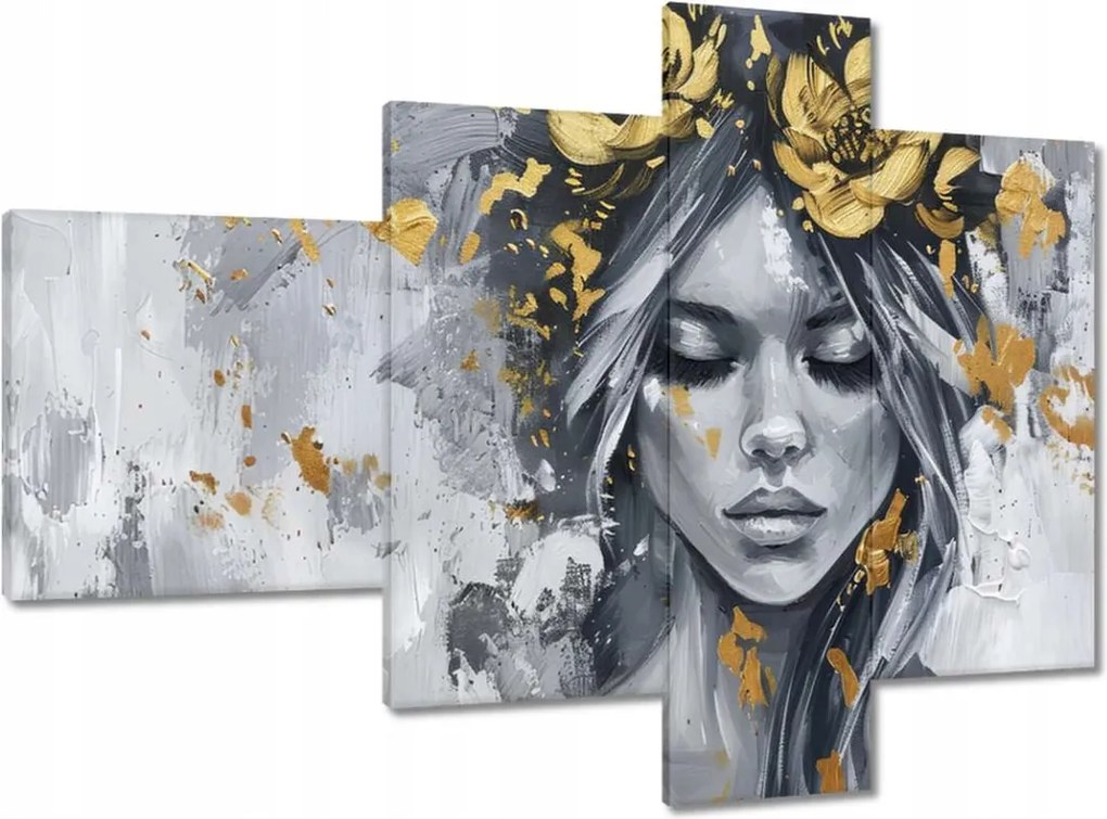 Vászonkép 100x70 Nő Absztrakt Arany Virág