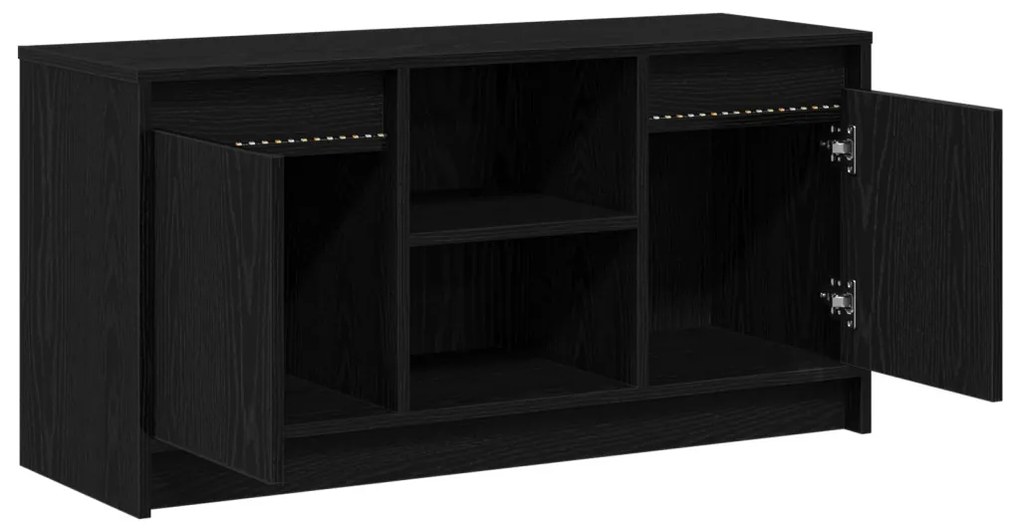 TV Szekrény LED Fénytartalmazó Fekete Rackkel, 100x34x50 cm, Műmászott Fából készült