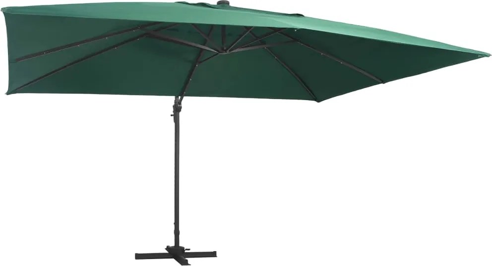 vidaXL zöld konzolos napernyő LED-del és alumínium rúddal 400 x 300 cm