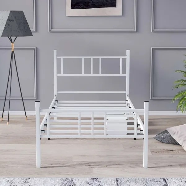 Fém egyszemélyes ágy PIRON 90x200 cm, fehér, teherbírás 120 kg