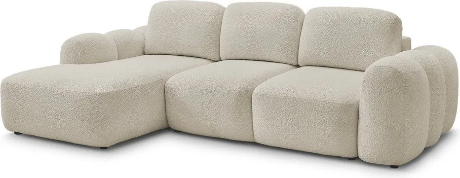 Bézs buklé kinyitható-tárolóhelyes sarokkanapé (bal oldali-heverő résszel) Montaigne – Bobochic Paris