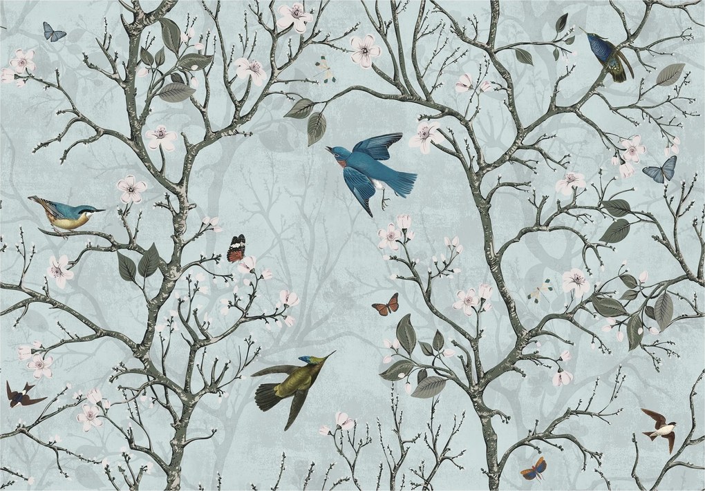 Fotótapéta Madarak Ágak Növények Beton Nappali Hálószoba Tapéta 368x254