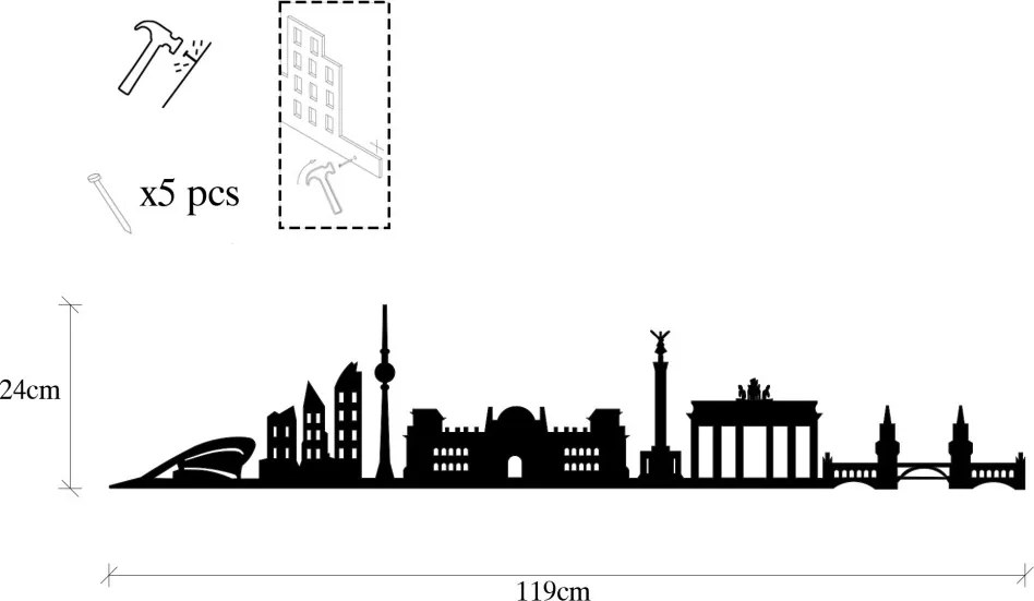 Berlin fém fali dekoráció, 119×24 cm