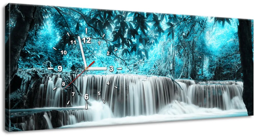 Gario Órás falikép Vízesés a kék dzsungelben Méret: 100 x 40 cm