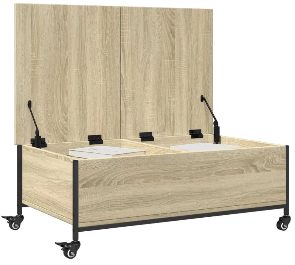 sonoma tölgy szerelt fa dohányzóasztal kerekekkel 91x55x34cm