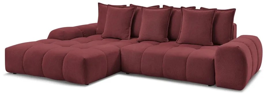 Borvörös zsenília kinyitható-tárolóhelyes sarokkanapé (bal oldali-heverő résszel) Everest – Bobochic Paris