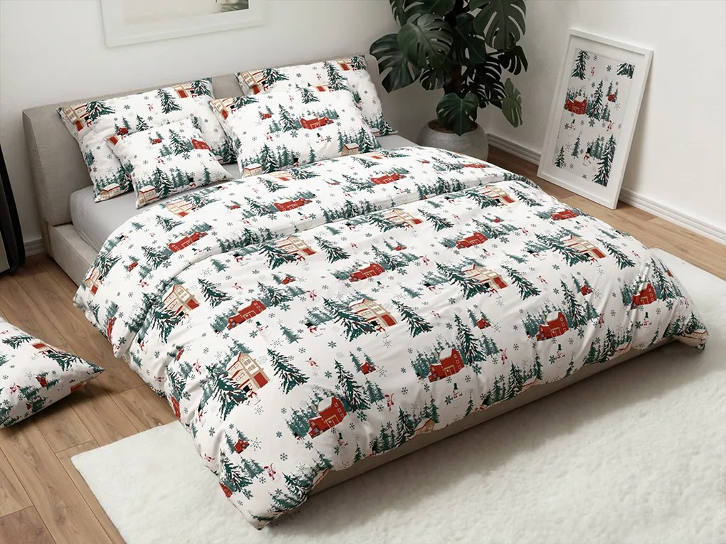 SNOWY HOUSES fehér pamut ágyneműhuzat Ágyneműhuzat mérete: 70 x 90 cm | 140 x 220 cm