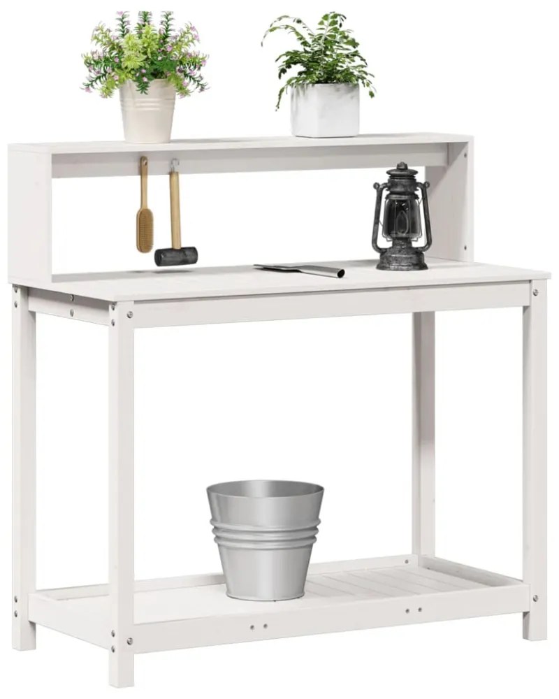 fehér tömör fenyőfa ültetőasztal polccal 108 x 50 x 109,5 cm