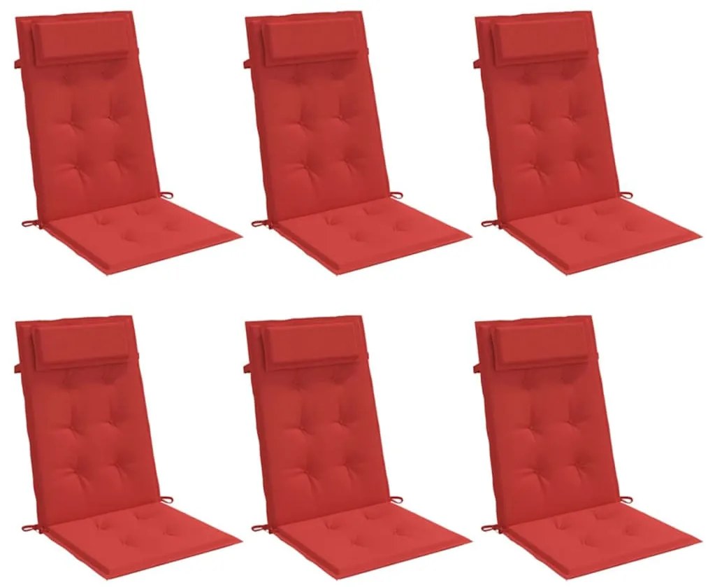 6 db piros oxford-szövet magas háttámlájú székpárna