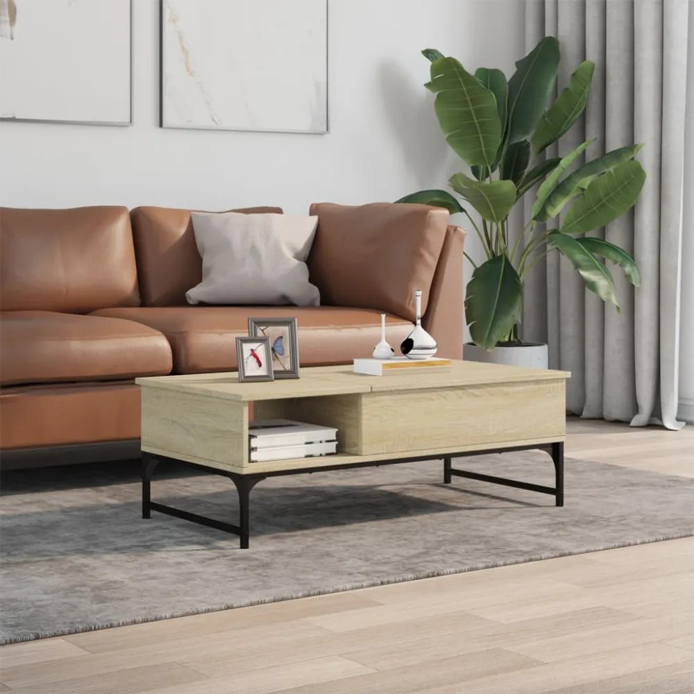 sonoma tölgy szerelt fa és fém dohányzóasztal 100 x 50 x 35 cm