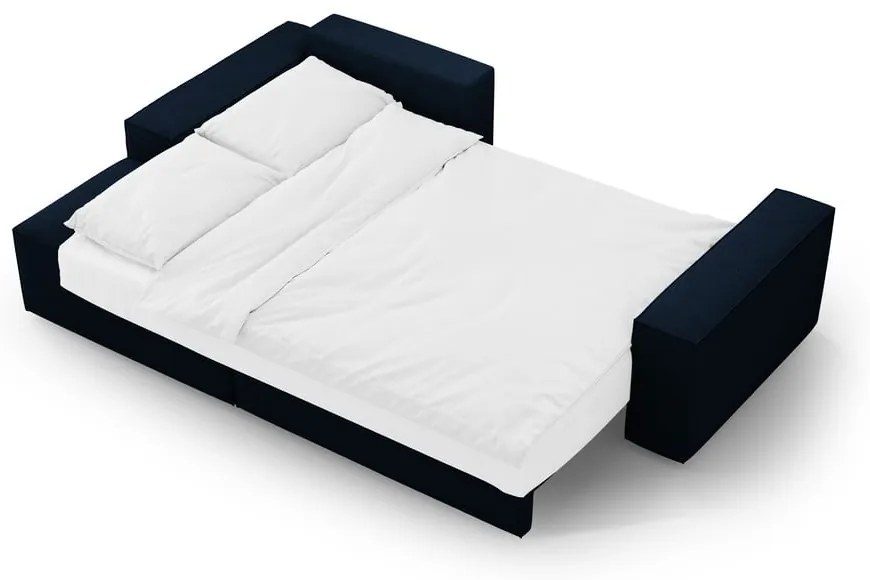 Sötétkék buklé kinyitható sarokkanapé (bal oldali) Jodie – Micadoni Home