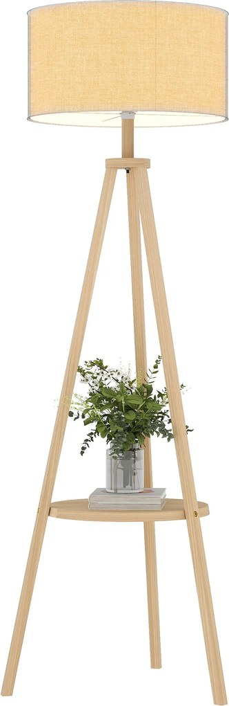 HOMCOM Tripod Állólámpa Polccal - Szürke és Natúr | Aosom