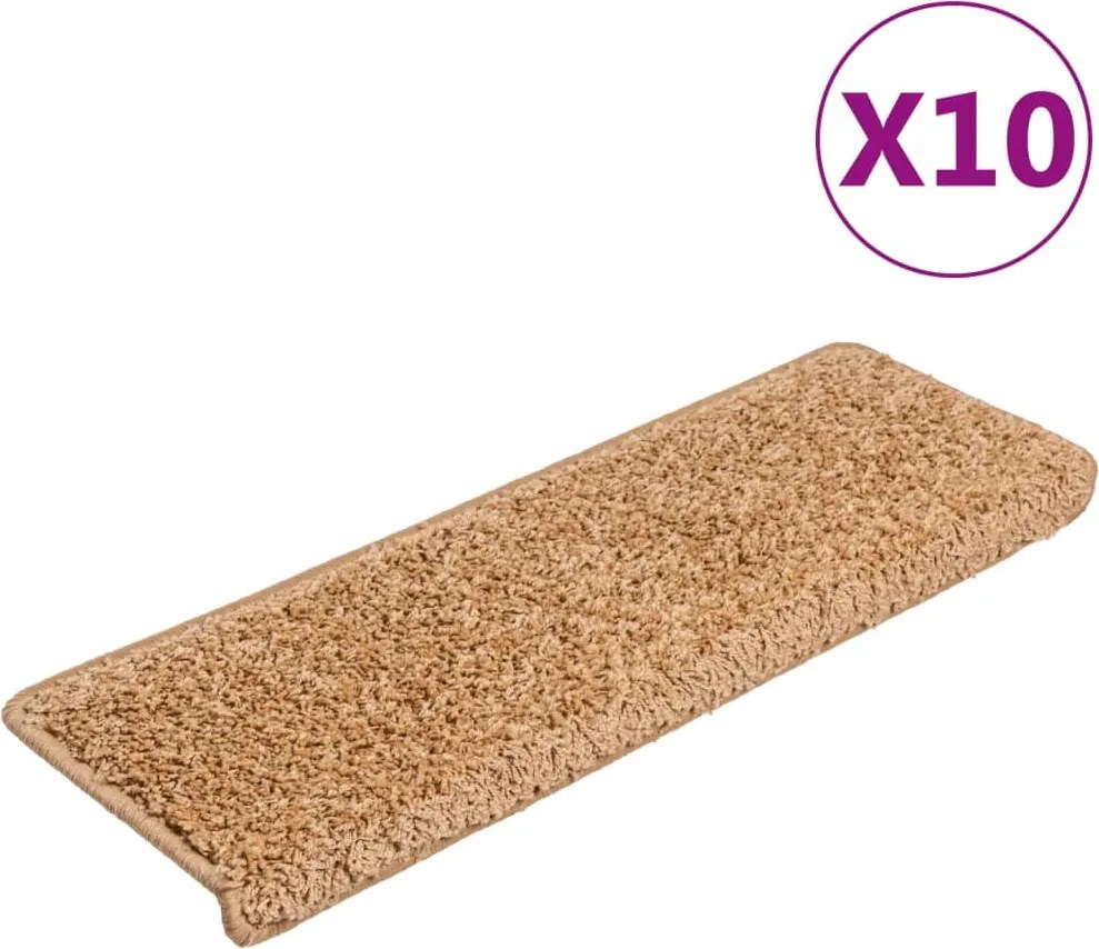vidaXL 10 db lépcsőszőnyeg 65 x 21 x 4 cm bézs téglalap alakú széllel