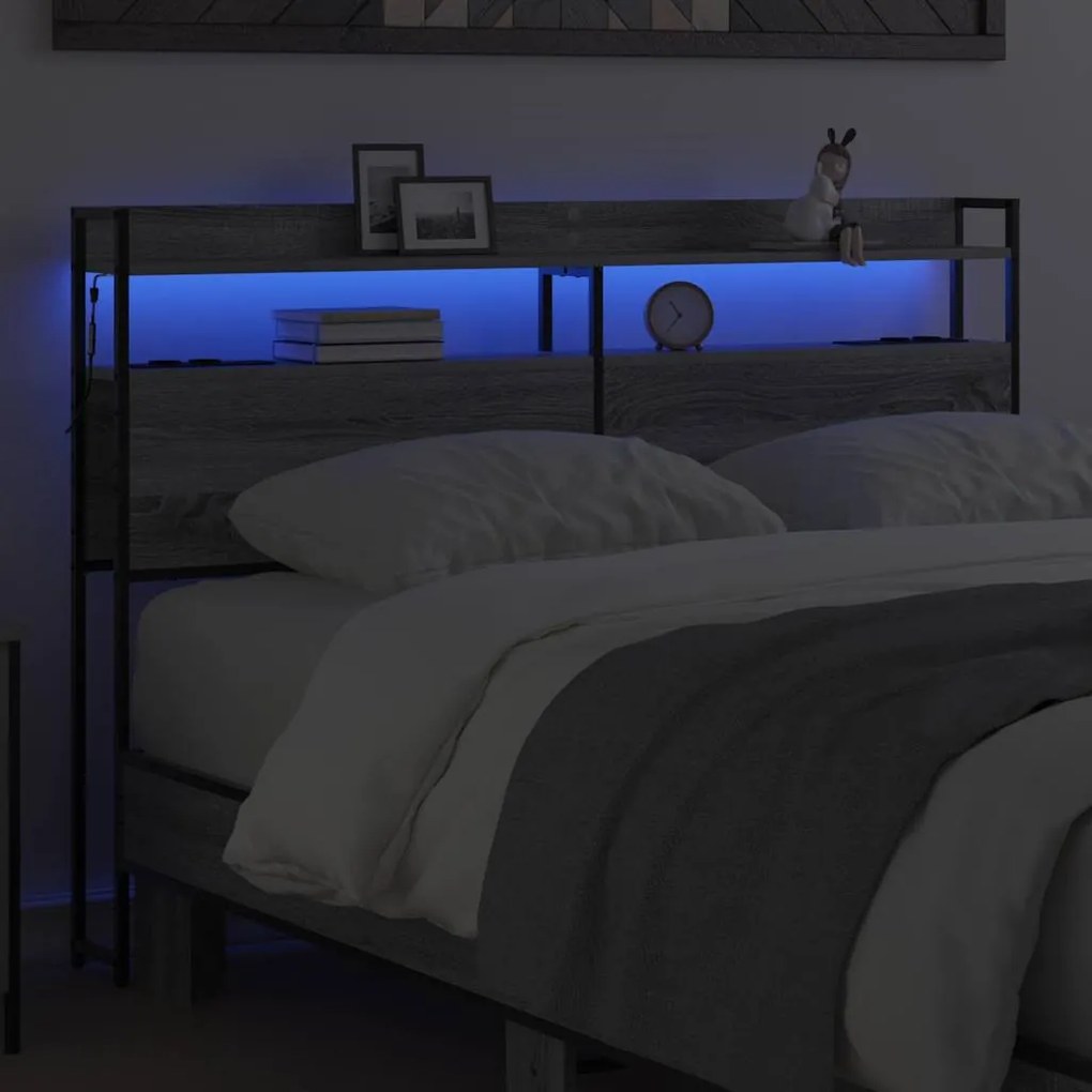 Fejtámla LED -es lámpákkal Szürke sonoma 150 cm Faanyag