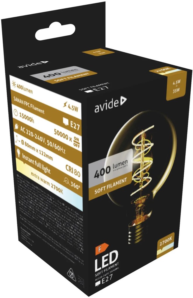 Avide LED Soft Filament G80 4.5W E27 EW 2700K