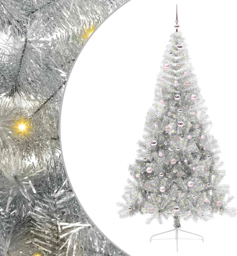 vidaXL Mesterséges, előre világított karácsonyi fa Ezüst 240 cm PET