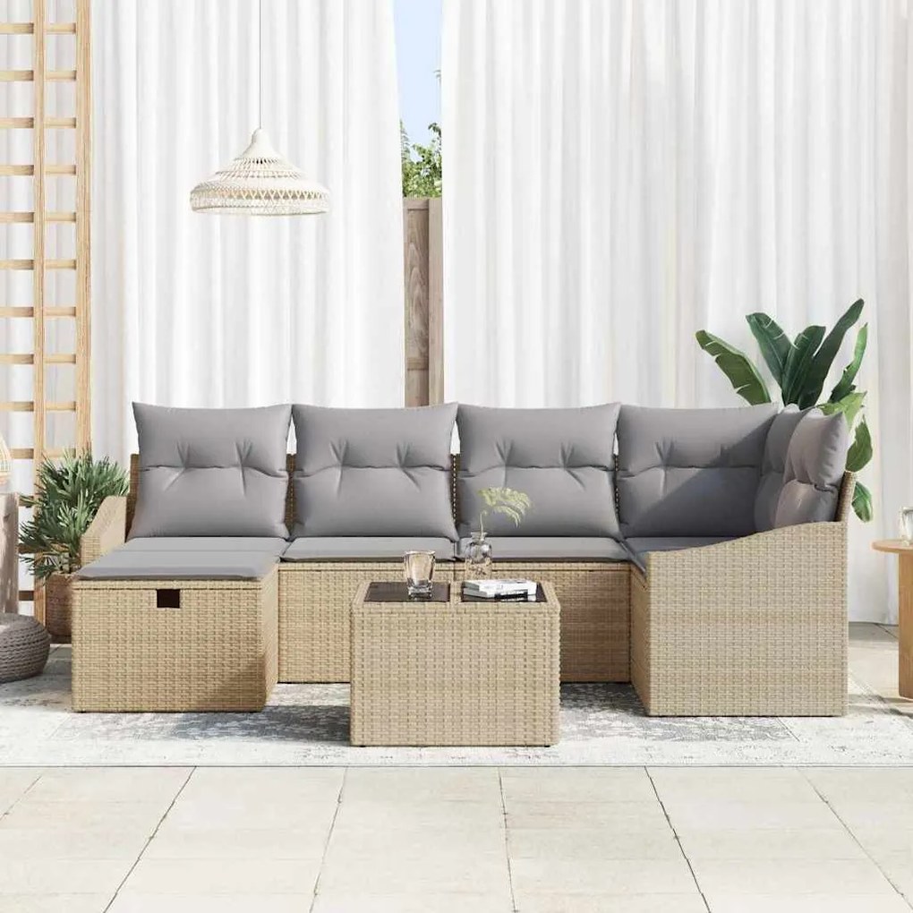 Kerti Kanapé Szett 7 pcs Bézs 55 x 62 x 69 cm Poli rattan